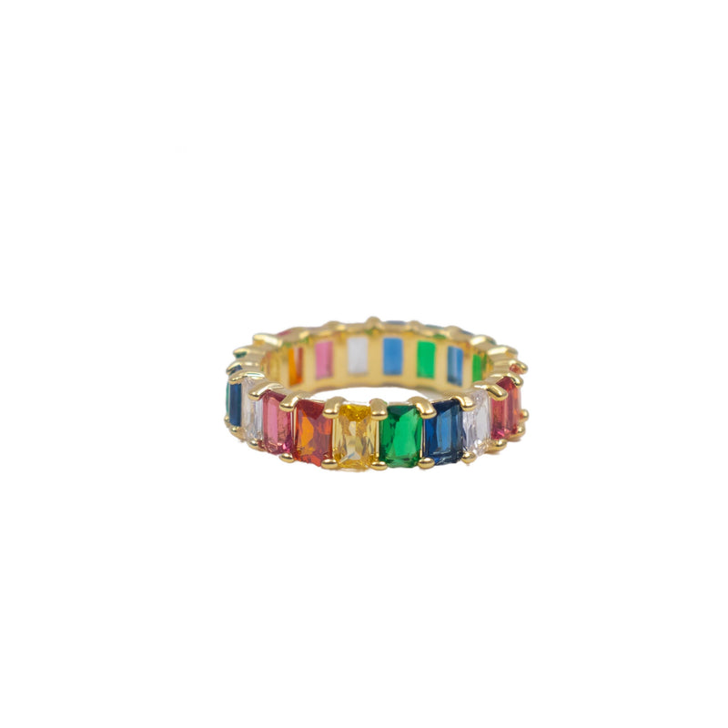 14k Plated Rainbow Baguette Ring