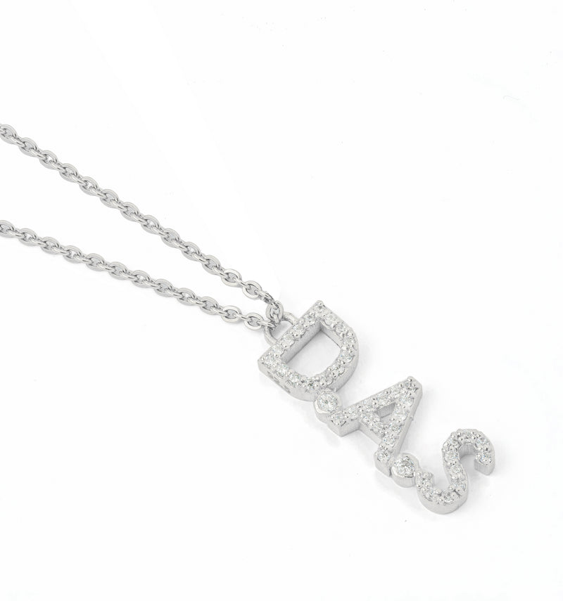 925 Silver Downward Initial Stone Necklace
