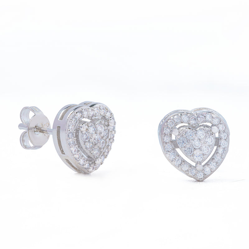 925 Silver Solitaire Large Heart Studs