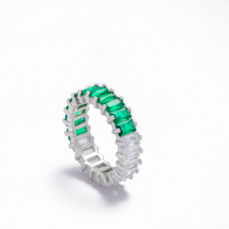 14k Plated Dual Green/White Baguette Ring