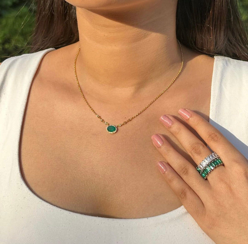 14k Plated Green Pavè Stone Necklace