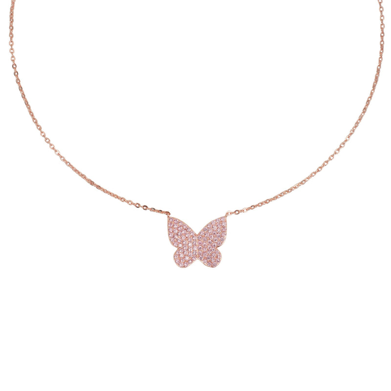 14k Plated Large Pavé Butterfly Necklace