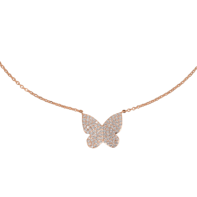 14k Plated Large Pavé Butterfly Necklace