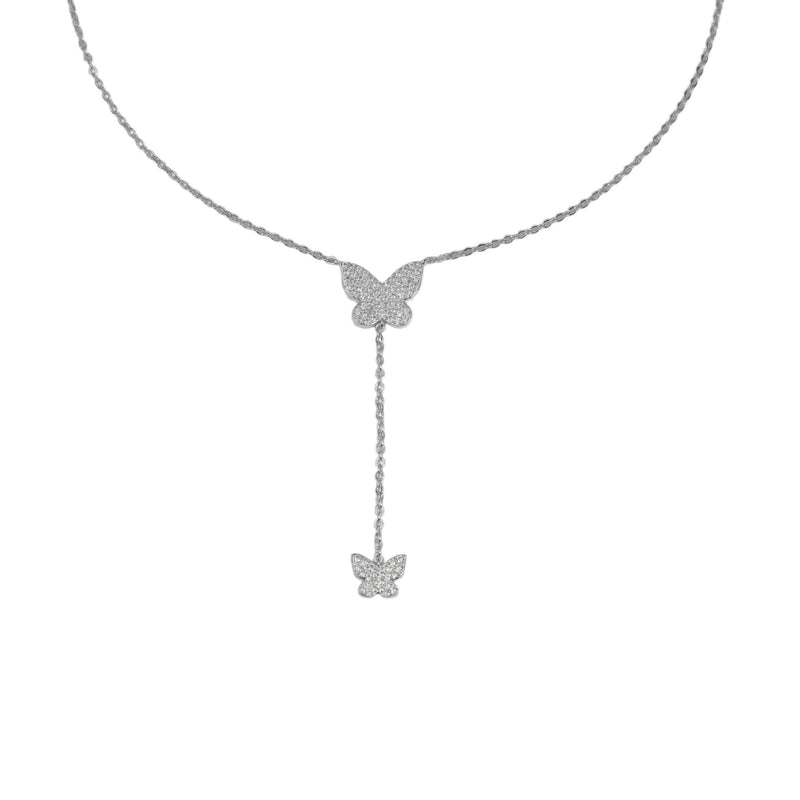 Buy 14k Silver plated Double Butterfly Lariat Pendant