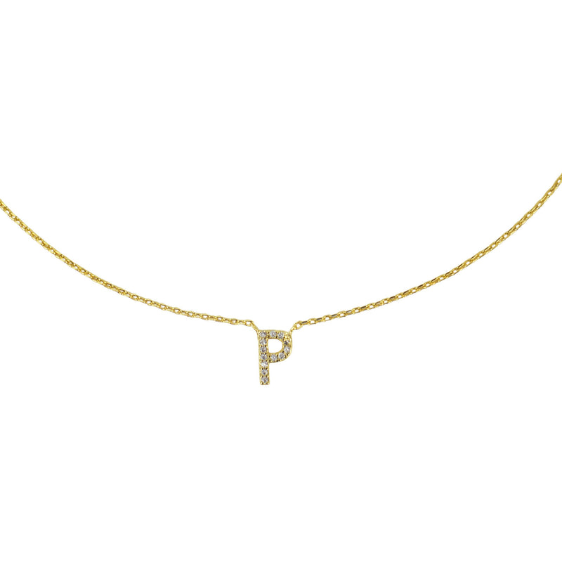 14k Plated CZ Initial Necklace