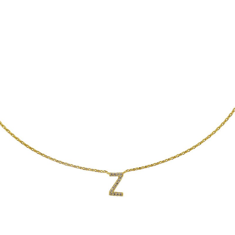 14k Plated CZ Initial Necklace