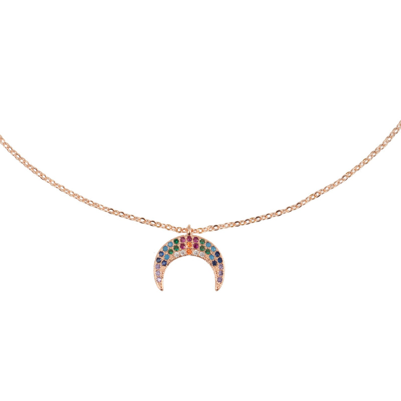 14k Plated Rainbow Crescent Moon Necklace