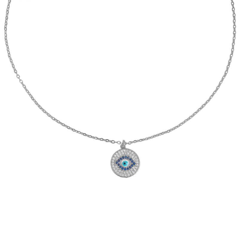 Buy 14k Silver plated Disc Evil Eye Necklace Online 