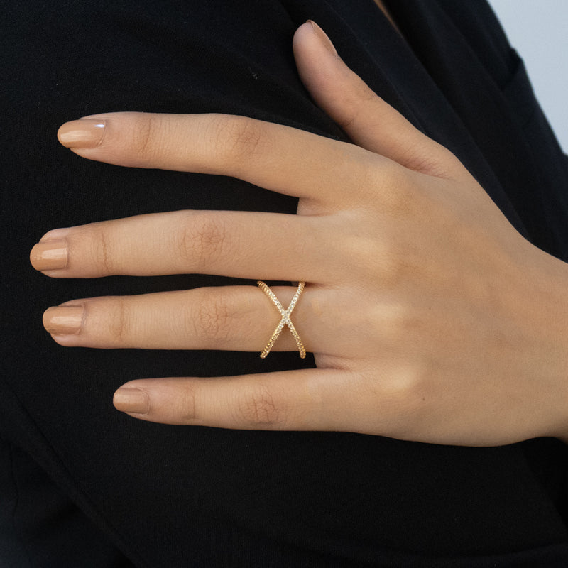 14k Plated X Cross Ring