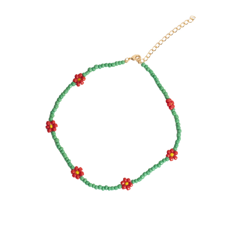 3 in 1 Red Flower Beaded Necklace