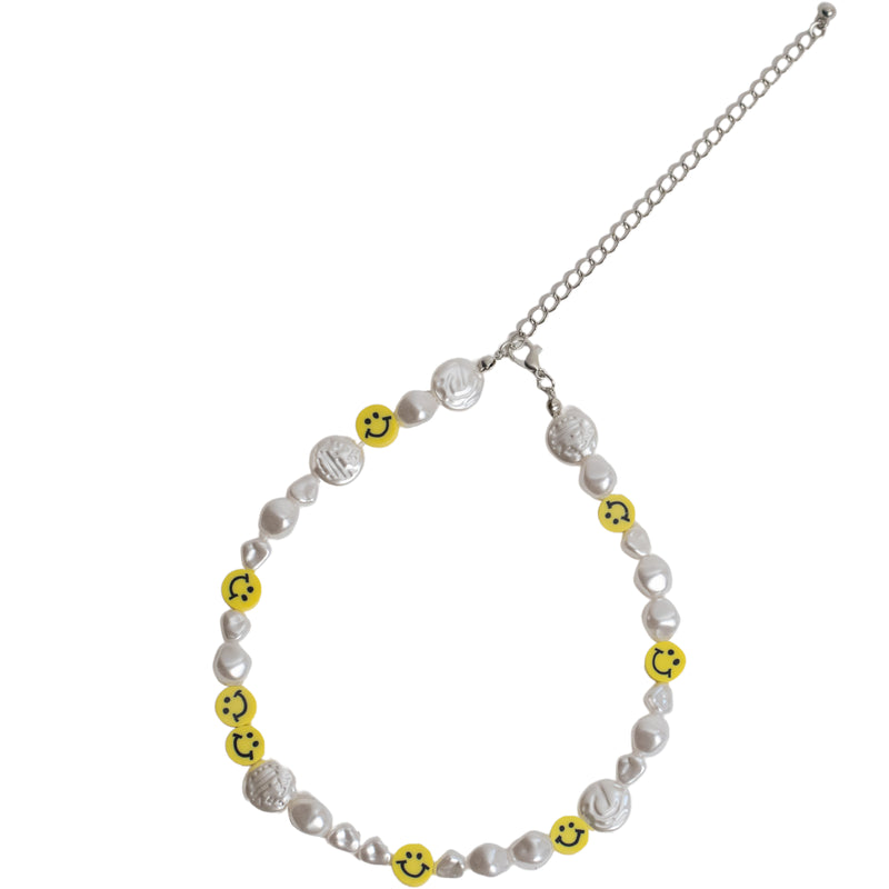 3 in 1 Smiley Charm Pearl Necklace