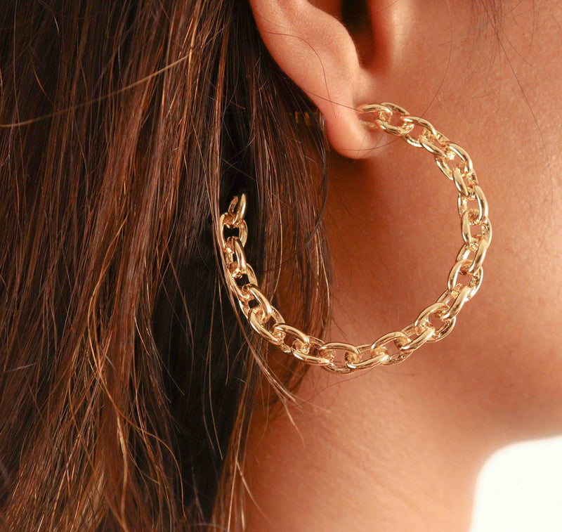 14k Plated Large Link Hoop Earrings