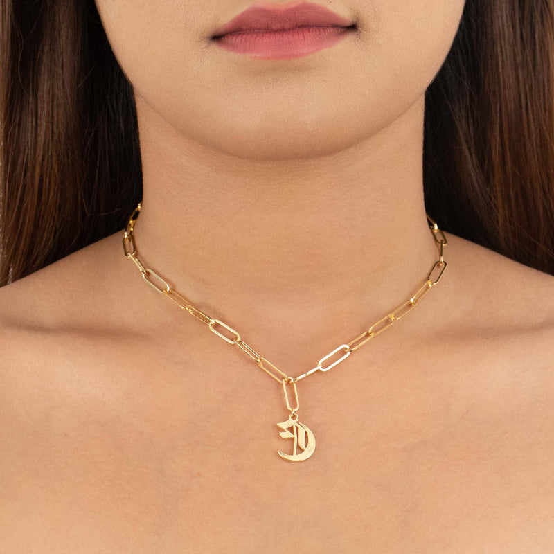 14k Plated Gothic Initial Link Necklace