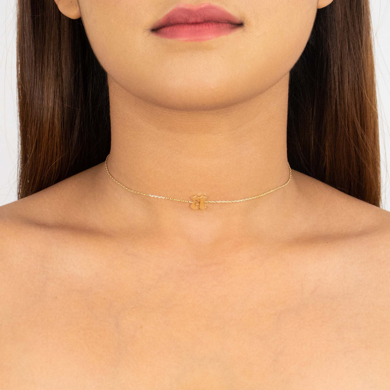 14k Plated Gothic Initial Choker