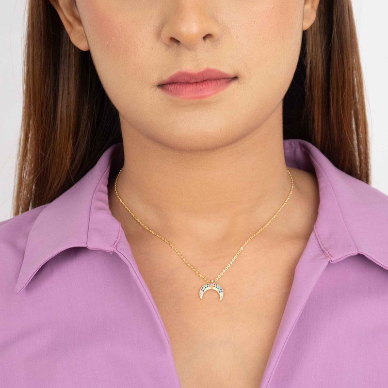 14k Plated Rainbow Crescent Moon Necklace