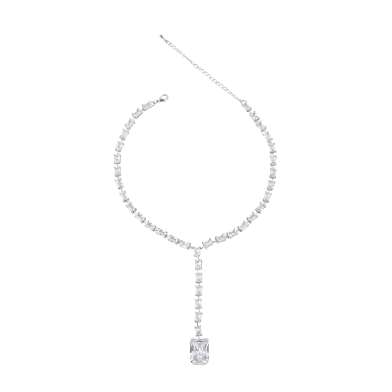 14k Plated White Emerald Cut Lariat