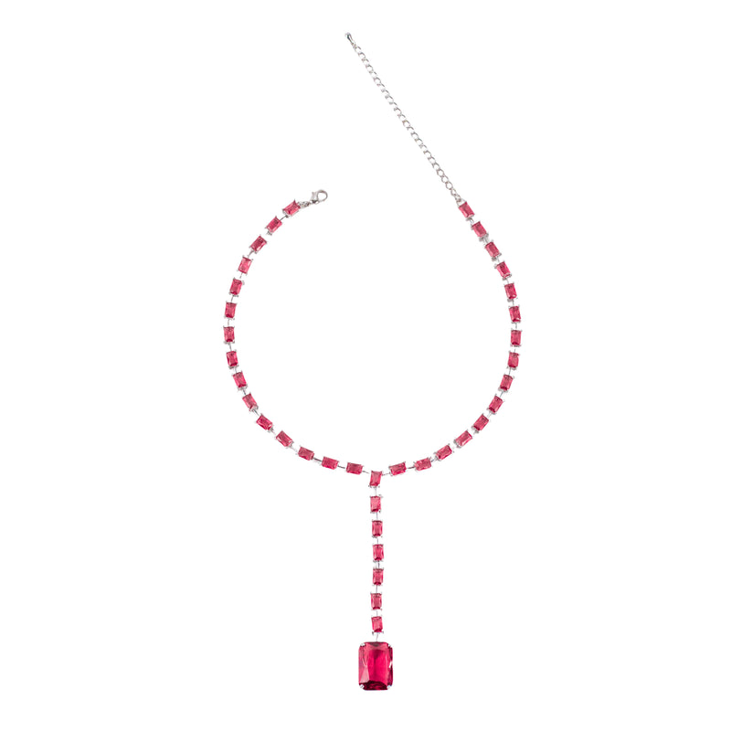 14k Plated Pink Emerald Cut Lariat