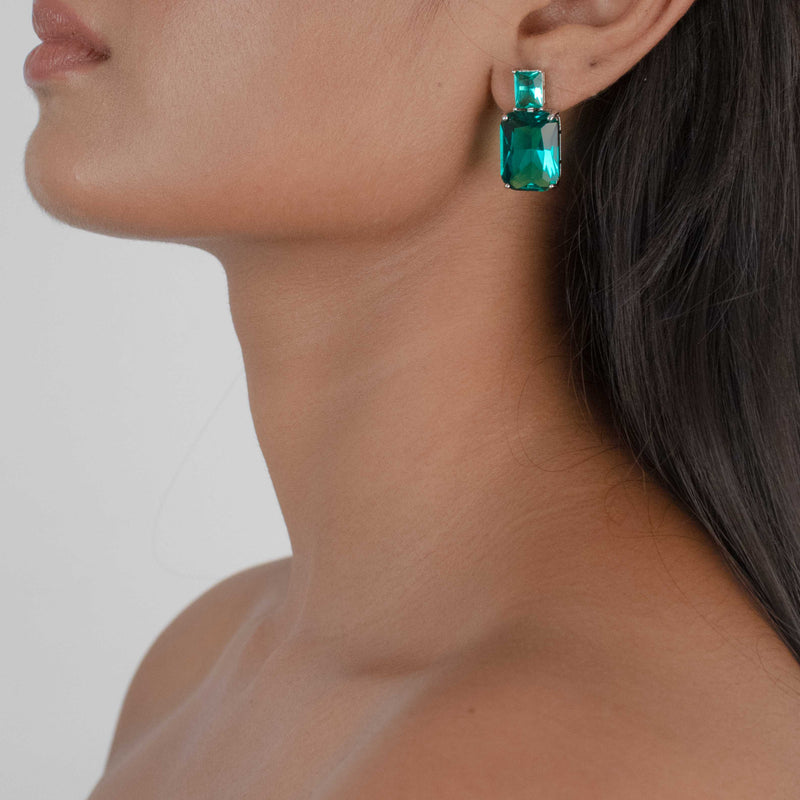 Green Emerald Cut Earrings