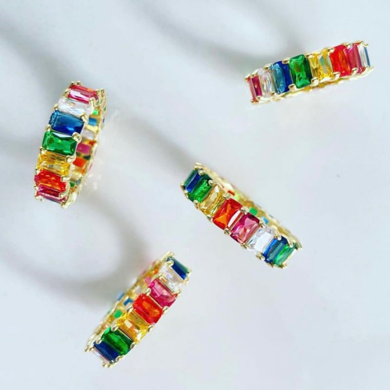 14k Plated Rainbow Baguette Ring